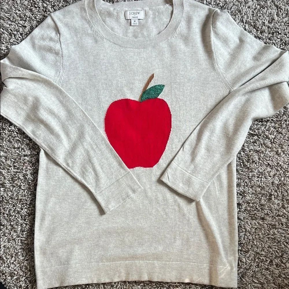 Like New! J. Crew Factory Sequin Apple Teddie Sweater Gray in Size M